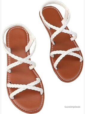 Women's Strappy Flat Sandals Braided Ankle Strap Open Toe Slip On Slides